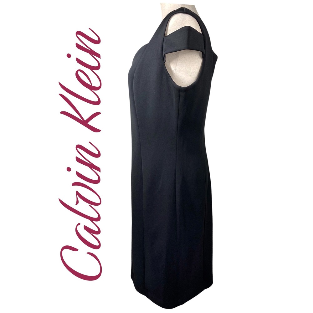 Calvin Klein Black Cold Shoulder Scuba Sheath Dress Sweetheart Neckline Size 8 - Picture 6 of 11
